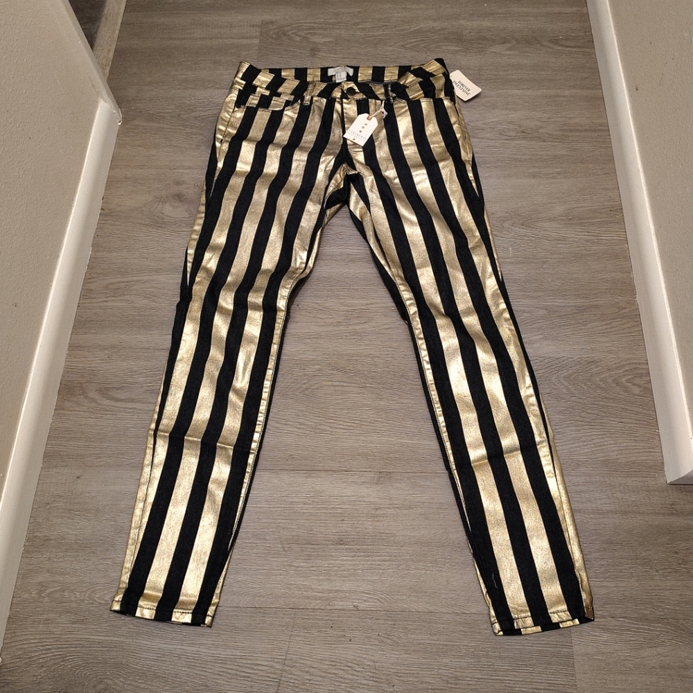 NWT Forever 21 Metallic Gold and Black Stripe Pants Size 29